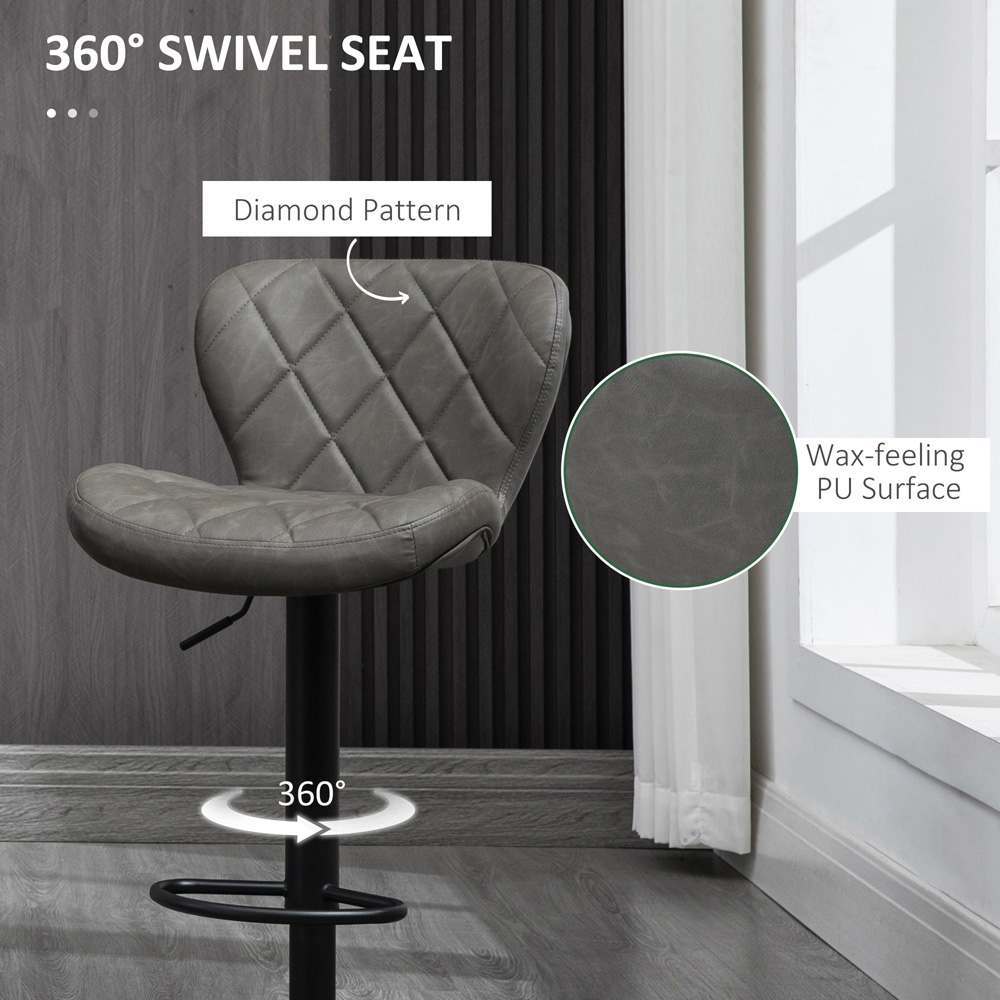 Portland Dark Grey Steel Height Adjustable Swivel Bar Stool Set of 2 Image 7