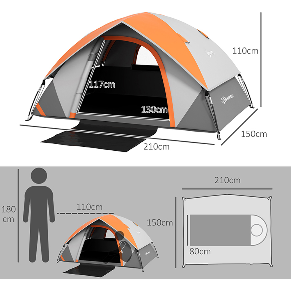 Outsunny 2 Person Waterproof Camping Tent with Sewn-in Groundsheet Orange Image 9