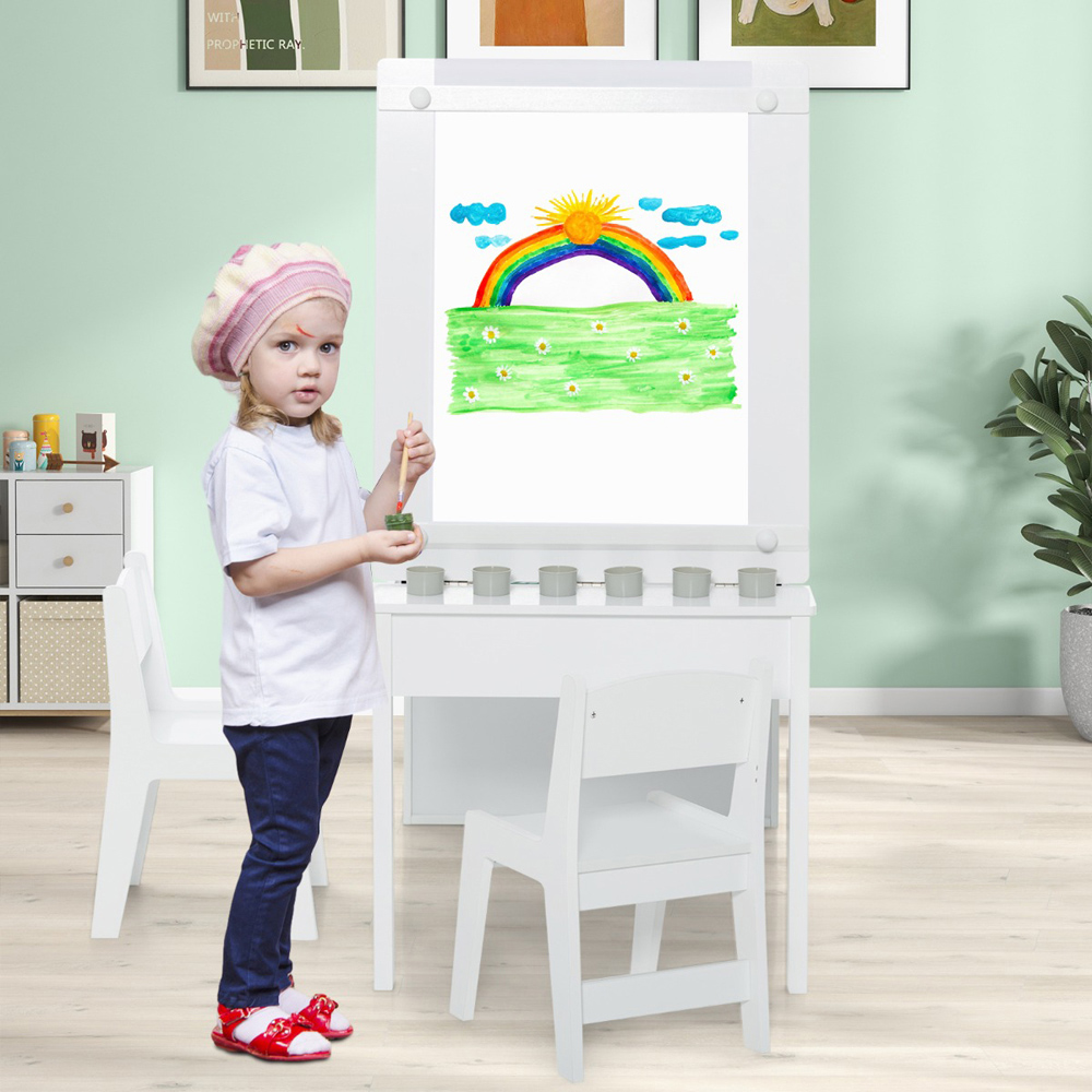 Costway 2 in 1 White Kids Art Table and Chair Set Image 4