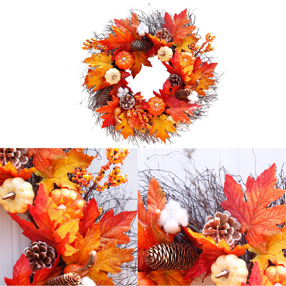 Living and Home LED Wreath with Maple Leaves Pumpkins Berries and Pinecones 55cm Image 4