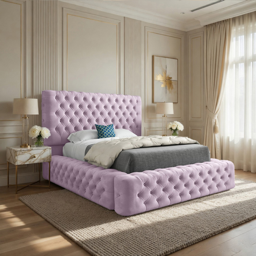 Grand Milan Pink Small Single Upholstered Bed Frame with Pleated Chesterfield Headboard Image 5