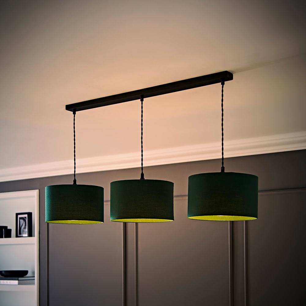 ValueLights Reni Dark Green Drum Shade 3 Drop Bar Matte Black Diner LED Ceiling Light Image 6
