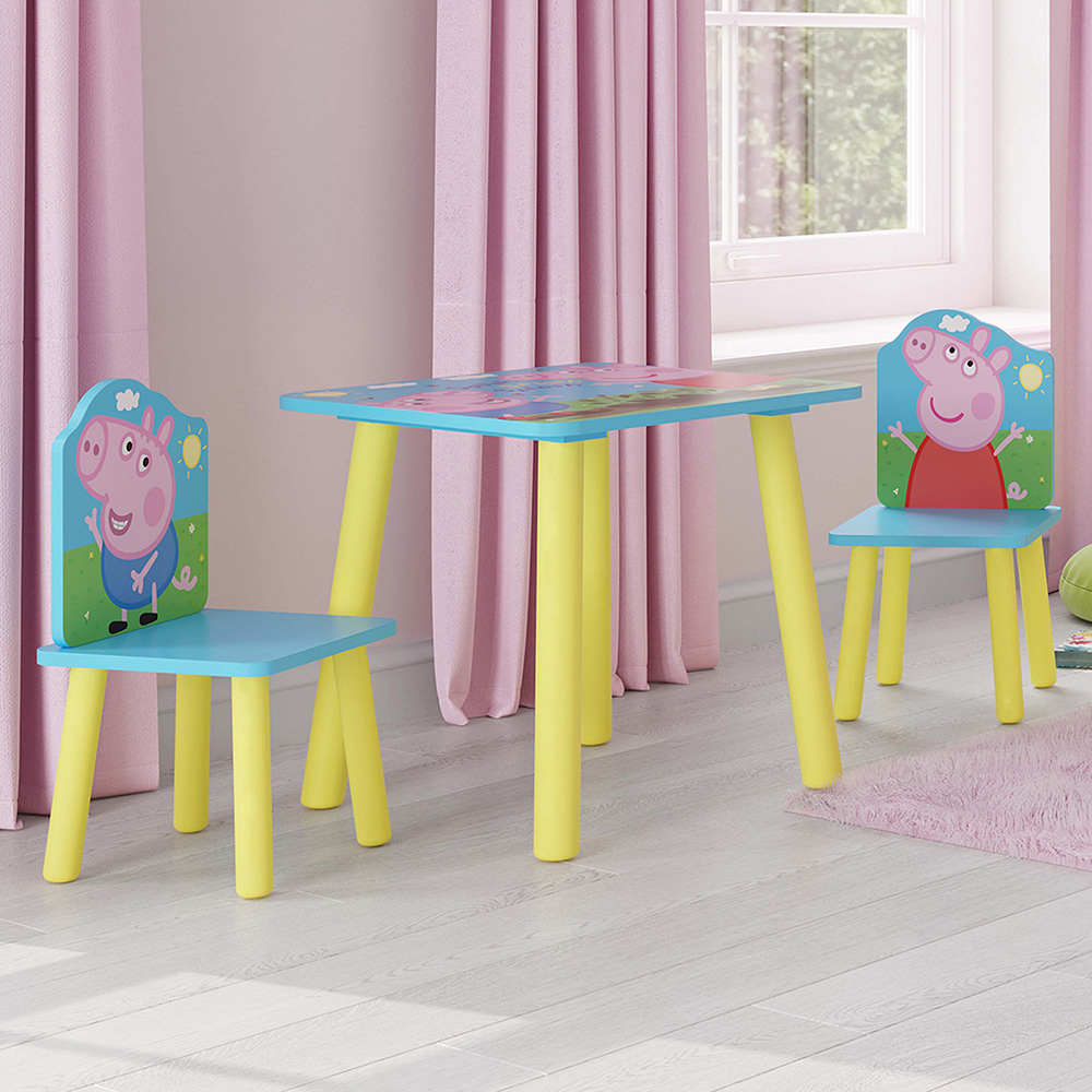 Kidsaw Peppa Pig 2 Seater Blue and Yellow Table and Chairs Homebase
