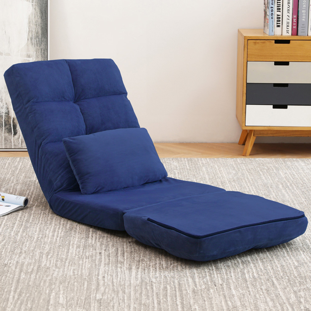Furniture One Blue Foldable Floor Chair with Pillow Image 1