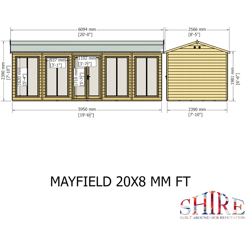 Shire Mayfield 20 x 8ft Double Door Traditional Summerhouse Image 7