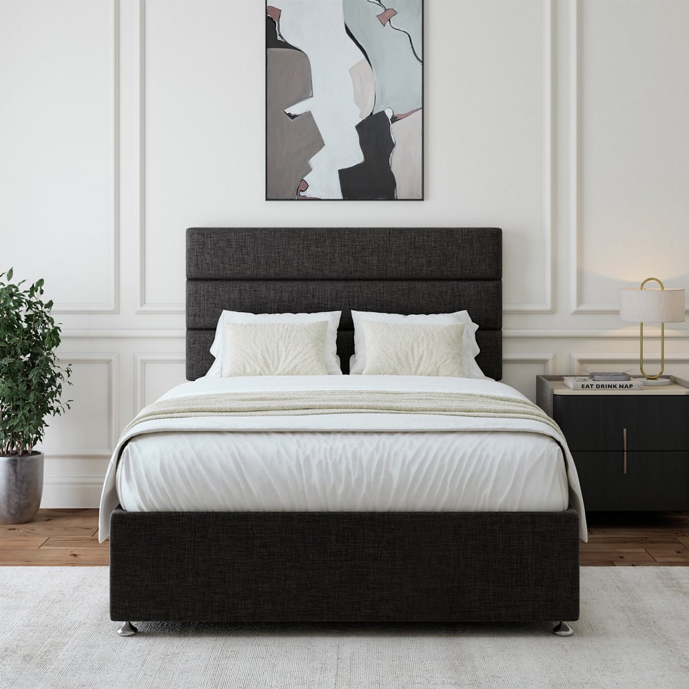 Bedmaster Super King Charcoal Linen Divan Base with Pearl Headboard Image 2