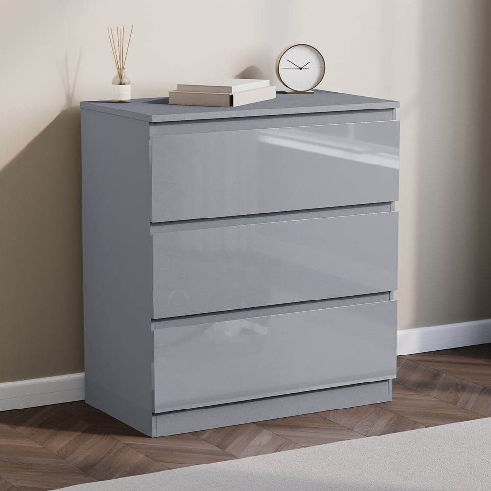 Vida Designs Glinton 3 Drawer Grey Chest of Drawers Image 5