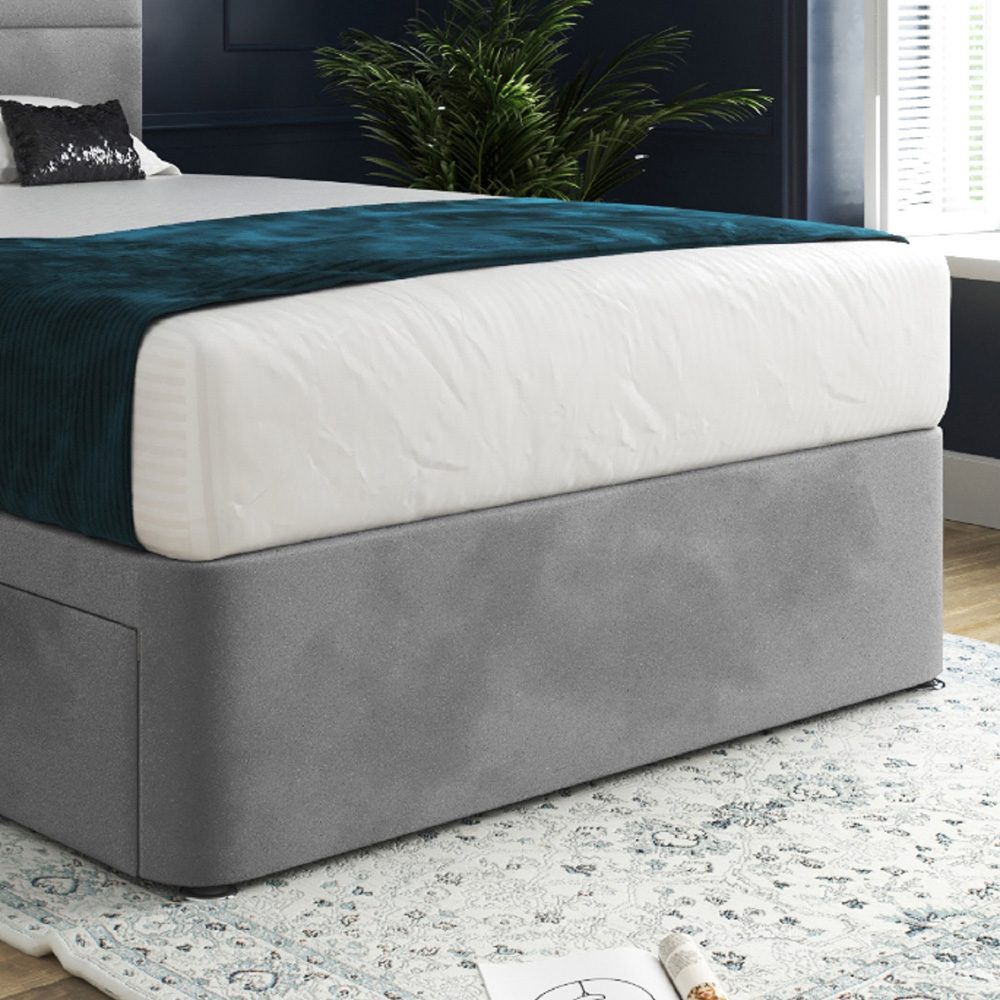 Caprio Grey Double Upholstered Divan Bed Frame with Floorstanding Cube Headboard Image 4