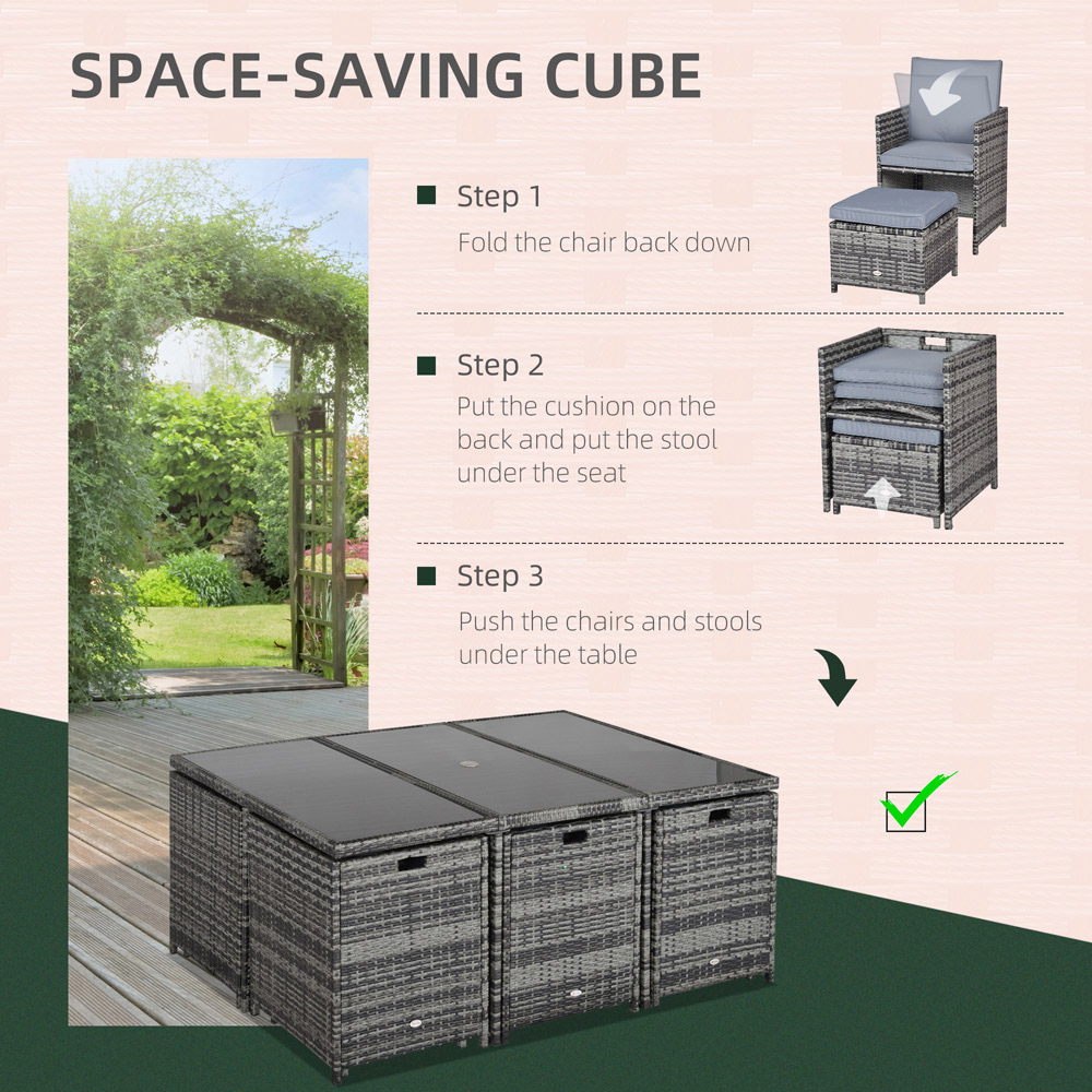 Outsunny Rattan 10 Seater Dining Set Grey Image 4