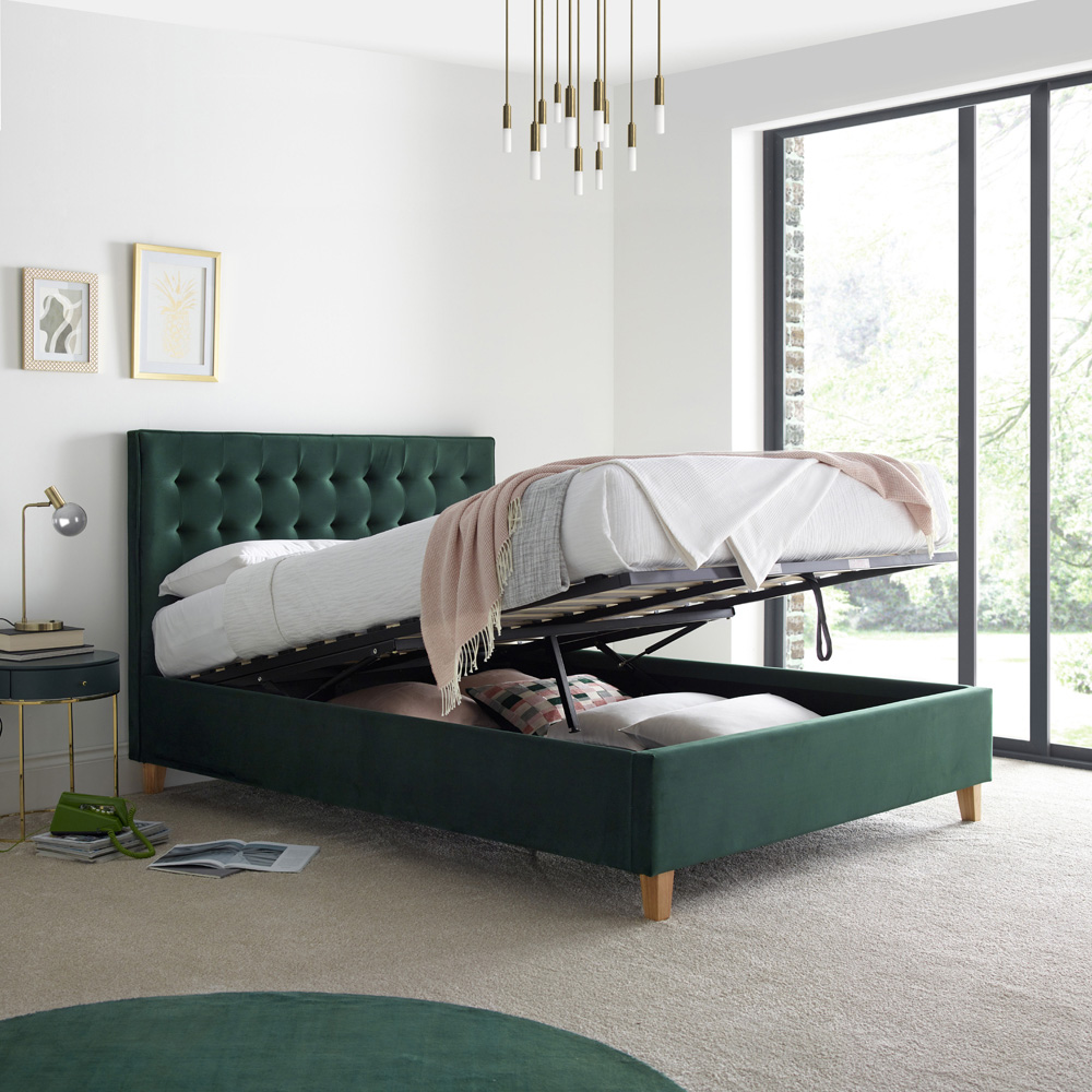 Kingham Double Green Velvet Ottoman Bed Image 2