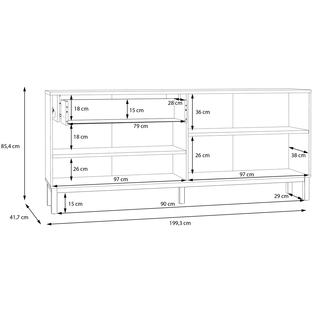 Florence Wensley 4 Door Single Drawer Light Grey and Oak Sideboard Image 8