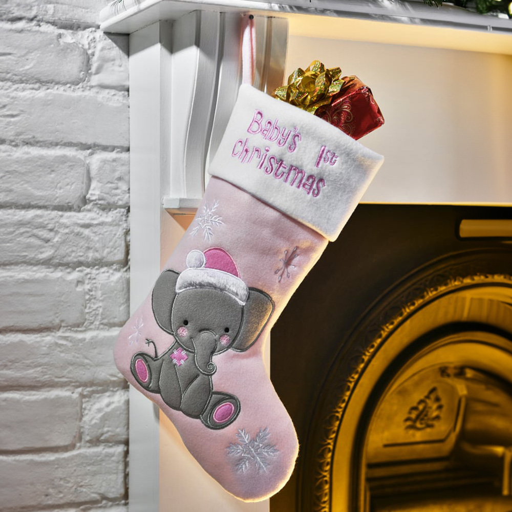 Single Baby's 1st Christmas Elephant Stocking in Assorted styles Image 4
