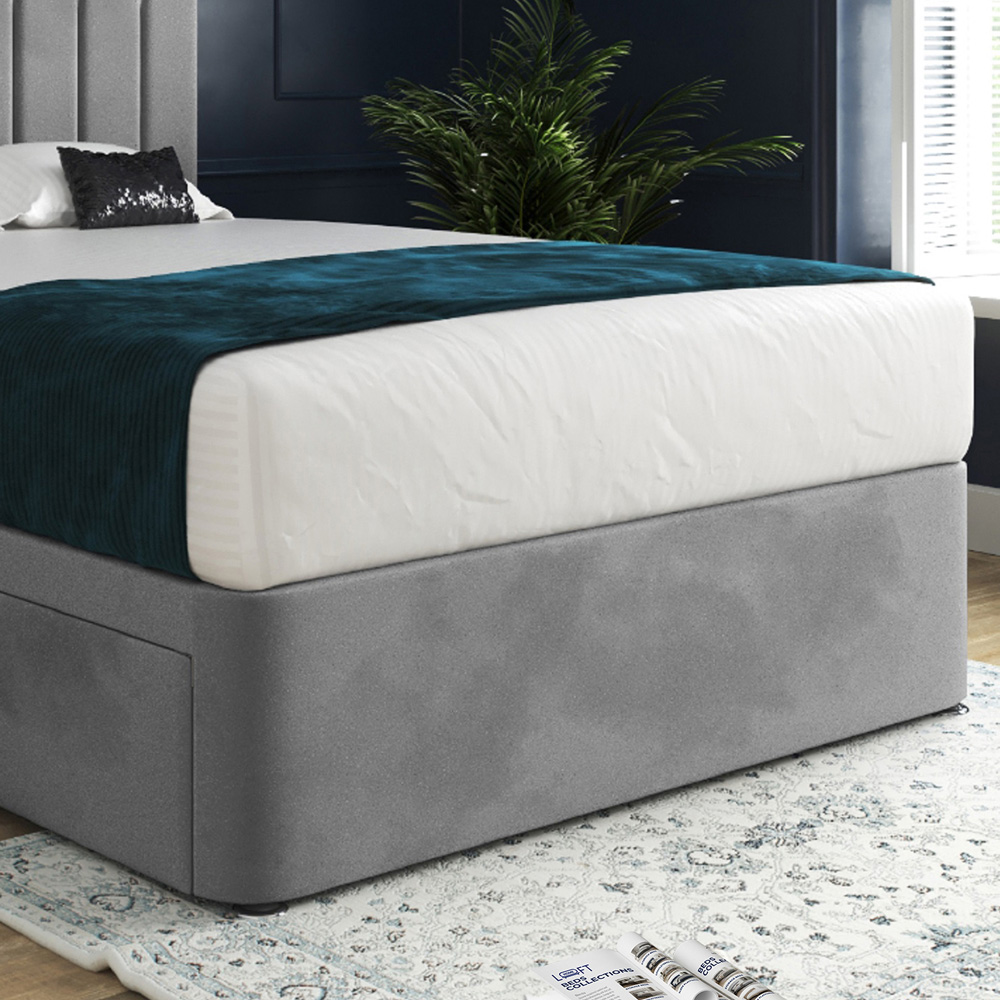 Marcelo Grey Double Velvet Upholstered Divan Bed Frame with Linear Headboard Image 4