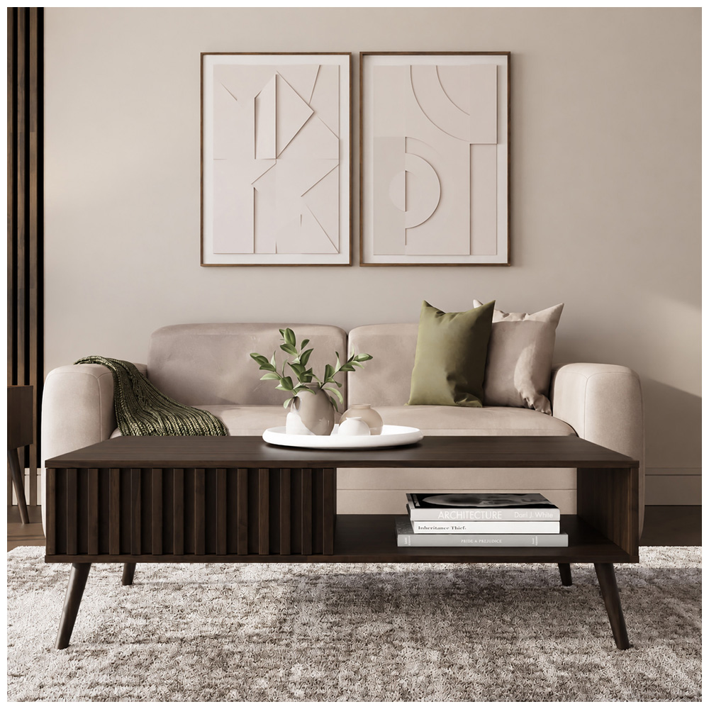 GFW Rowan Single Drawer Single Shelf Walnut Slatted Coffee Table Image 7