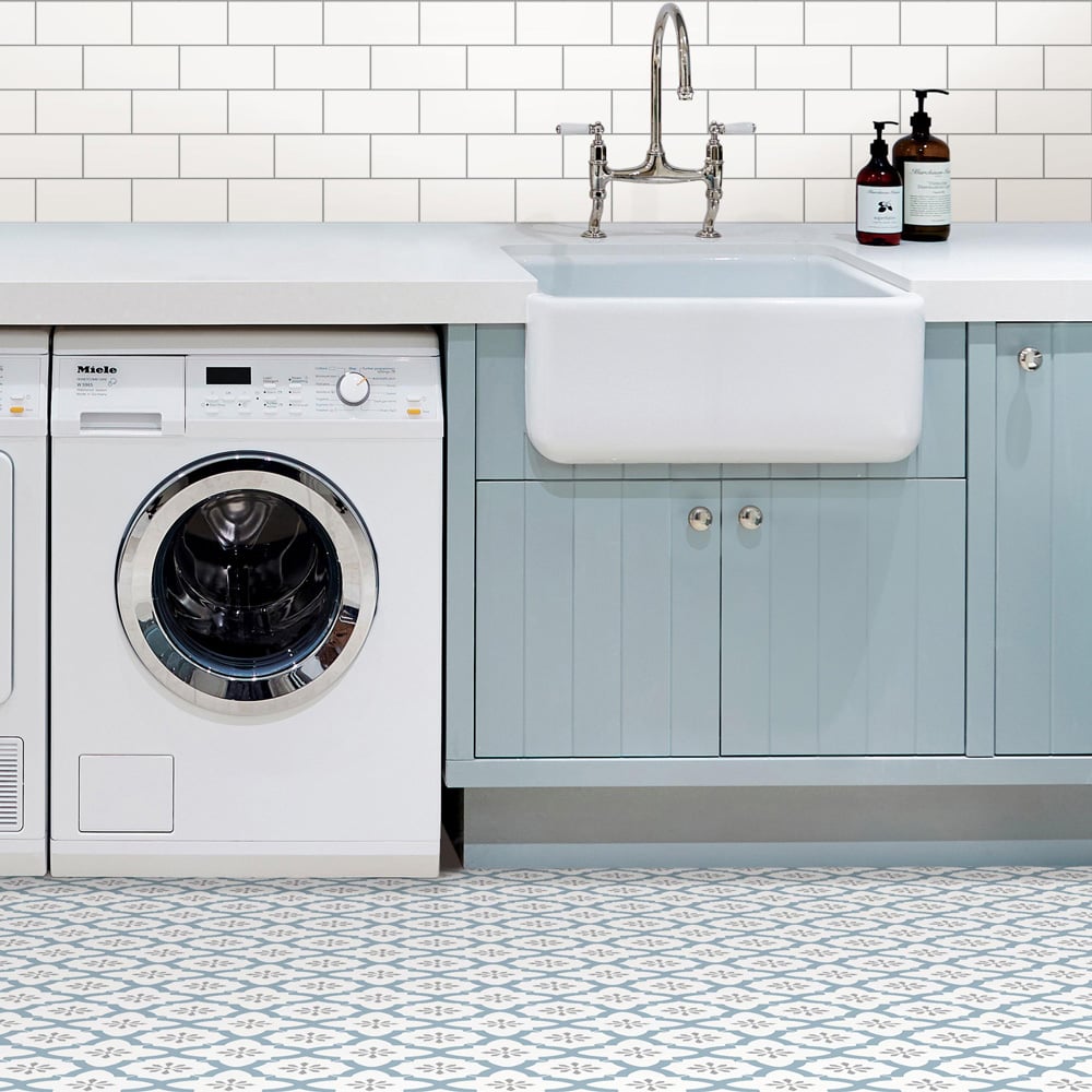 Floorpops Alfama White and Light Slate Peel and Stick Floor Tile 30.48 x 30.48cm 10 Pack Image 6