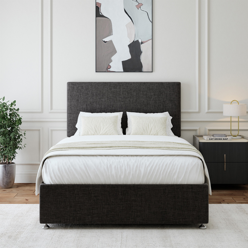 Bedmaster Single Charcoal Linen Divan Base with Valencia Headboard Image 2