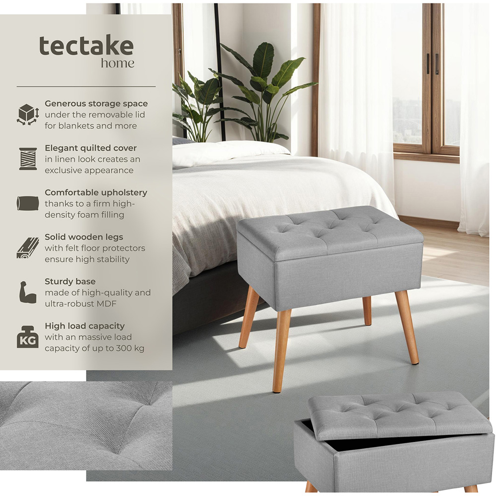 tectake Ranya Grey Upholstered Linen Look Bench with storage Image 4
