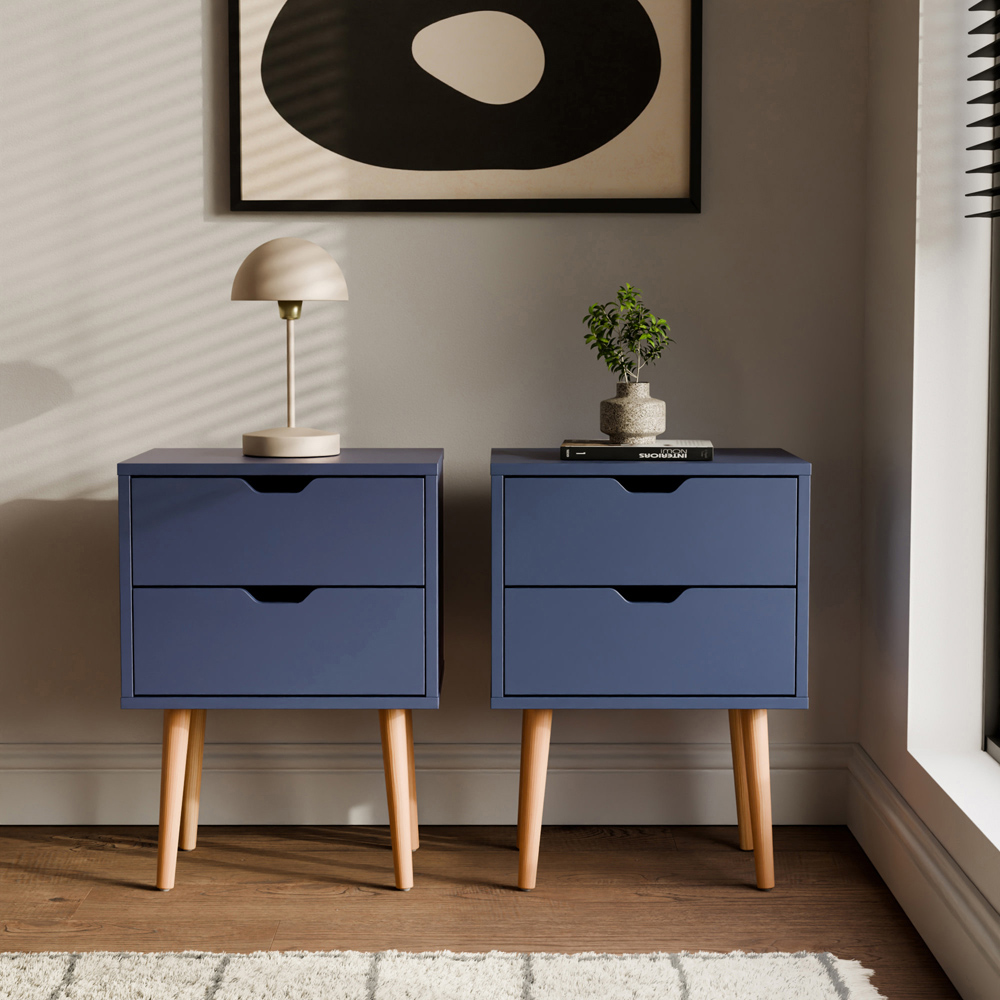 GFW Nyborg 2 Drawer Nightshadow Blue Bedside Table Set of 2 Image 8
