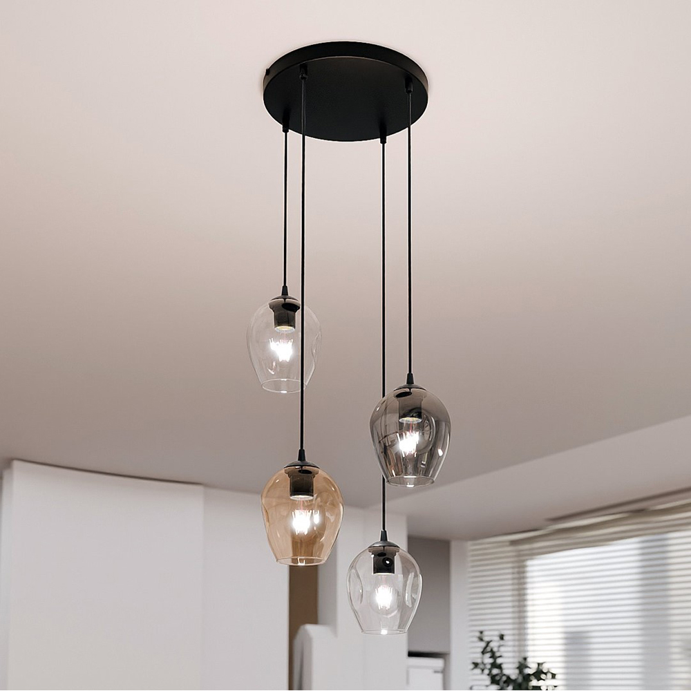 Emibig Istar Prem 4 Light Transparent Graphite and Amber Shade Black E27 Ceiling Pendant Light Image 2