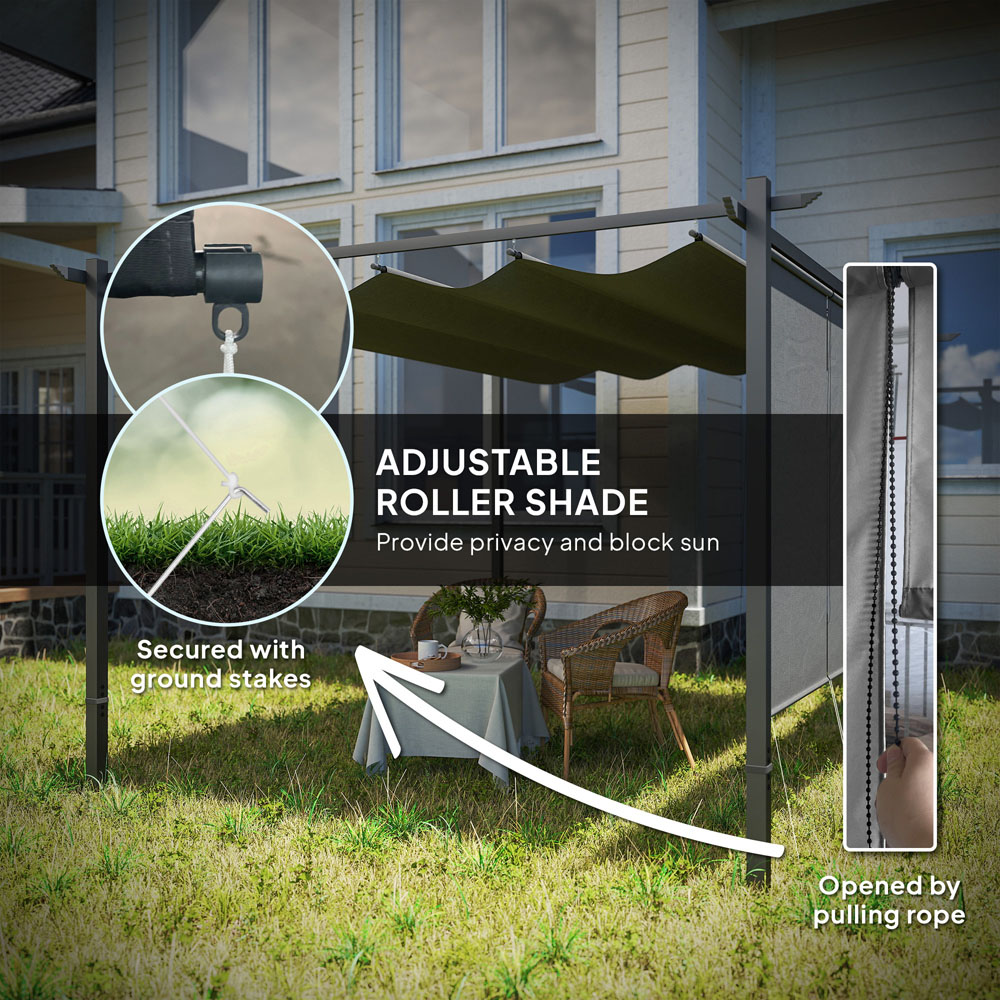 Outsunny 3 x 4m Grey Metal Pergola with Retractable Roof and Roller Shade Image 5