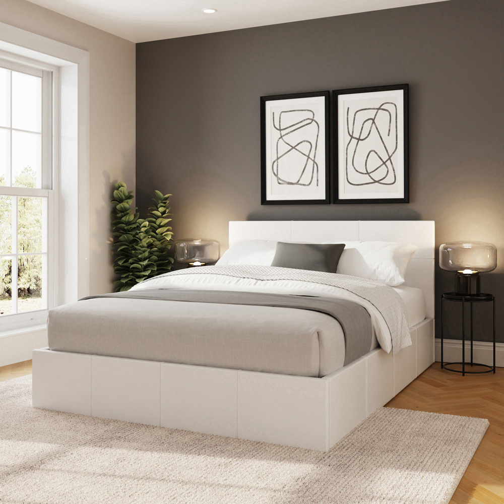 GFW King Size White Faux Leather End Lift Ottoman Bed with Memory Pocket Spring Mattress Image 8