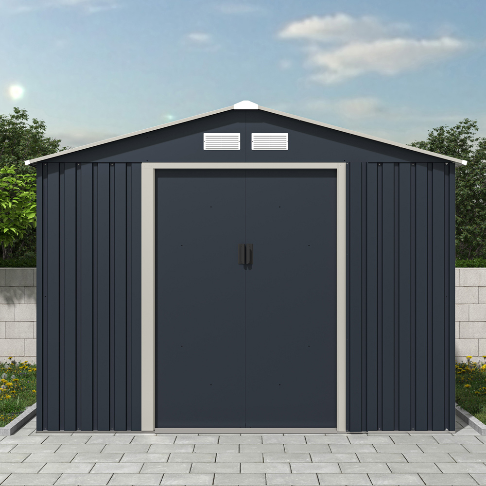 Charles Bentley 8 x 10ft Grey Apex Metal Garden Shed Image 3