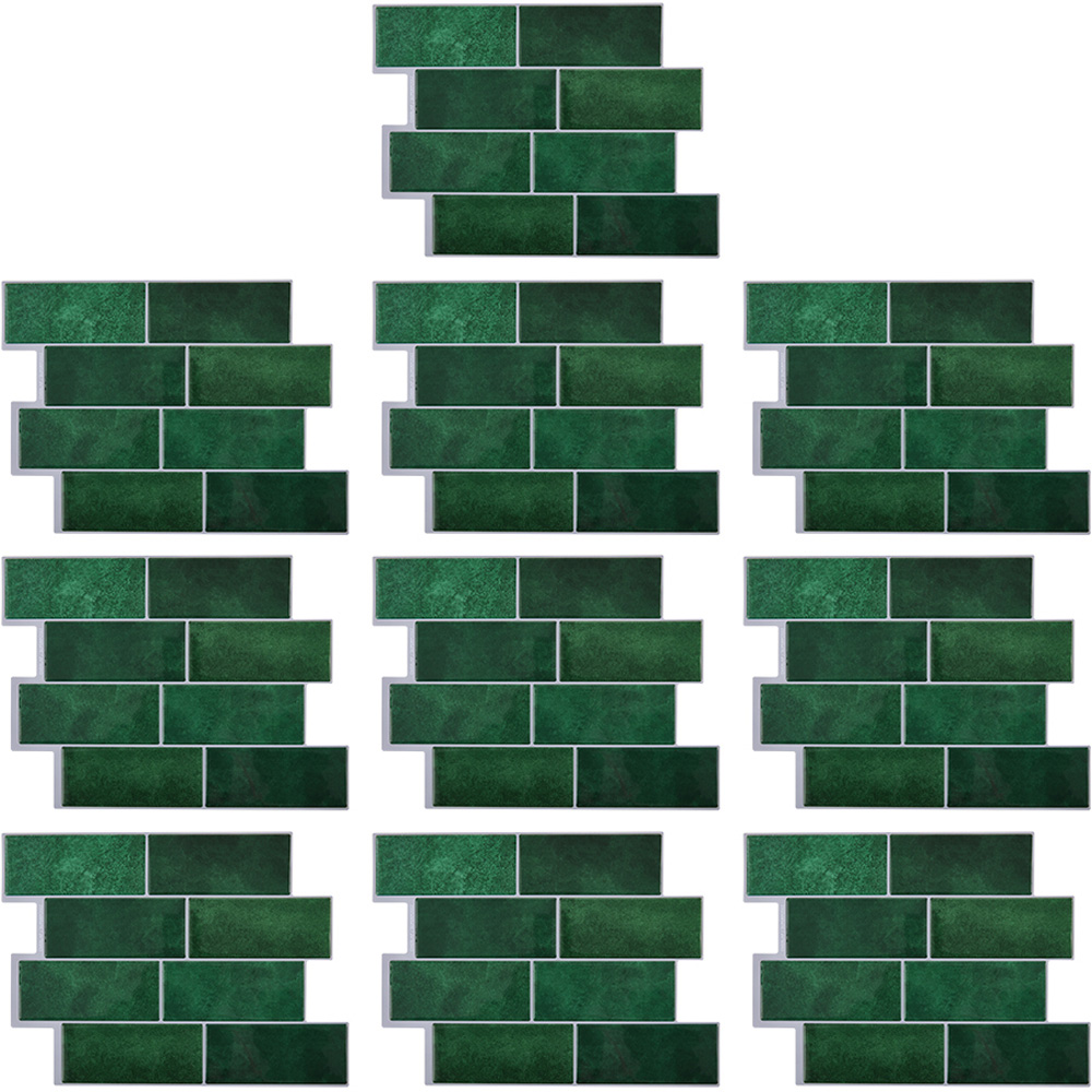 Living and Home Brick Effect Dark Green Rectangle Self Adhesive Wall Sticker 10 Pack Image 2