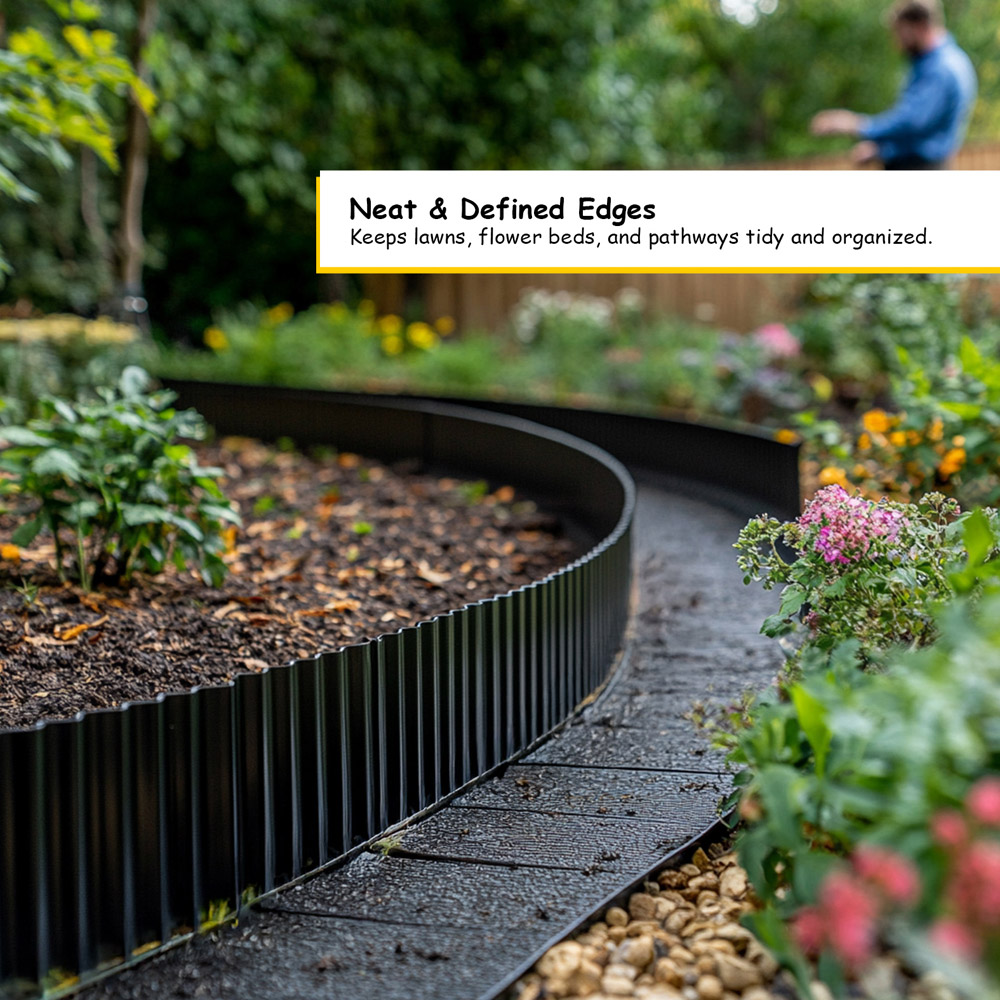 Nicoman Black Corrugated Metal Lawn Edging Garden Border Roll 5m Image 6