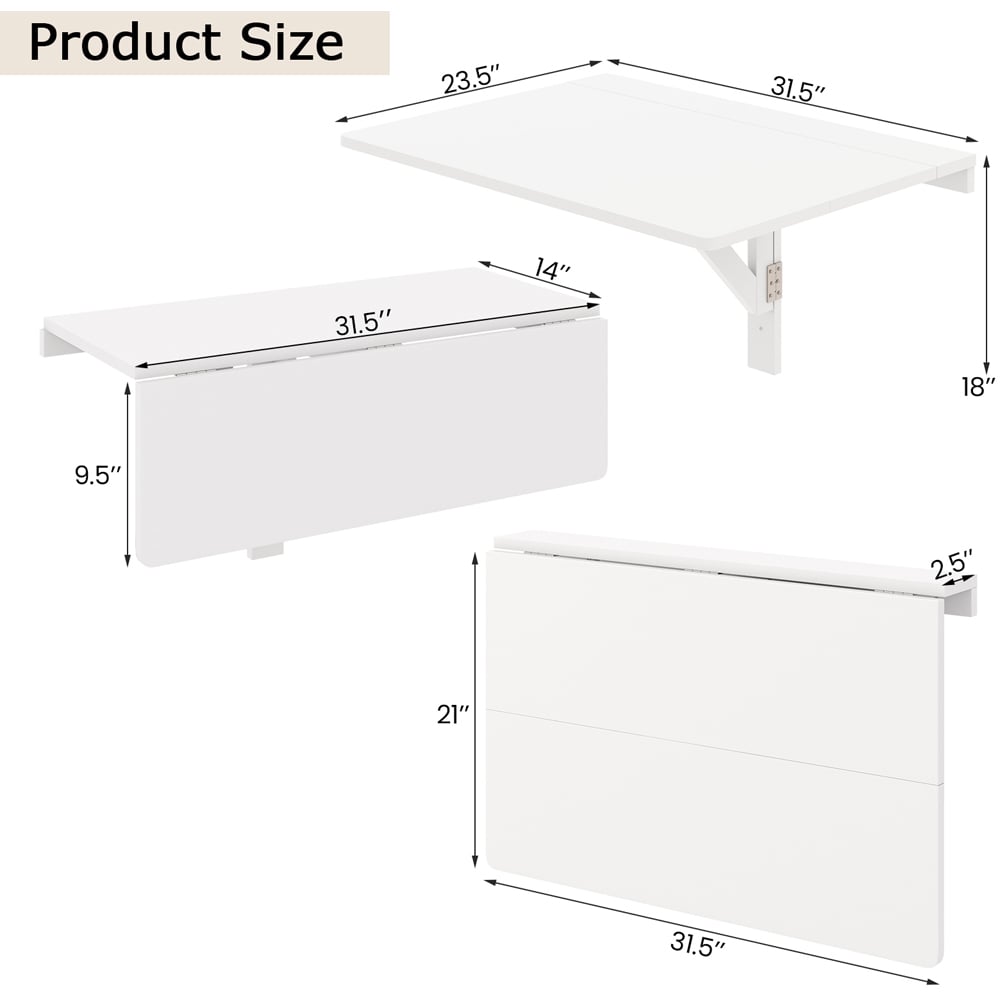 Costway Wall Mounted Drop-Leaf Folding Desk White Image 9