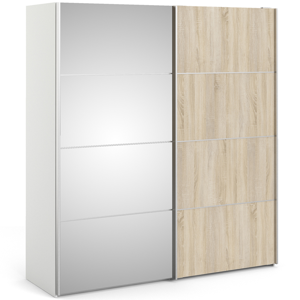 Verona 2 Door 5 Shelf White and Oak Mirrored Sliding Wardrobe Image 2