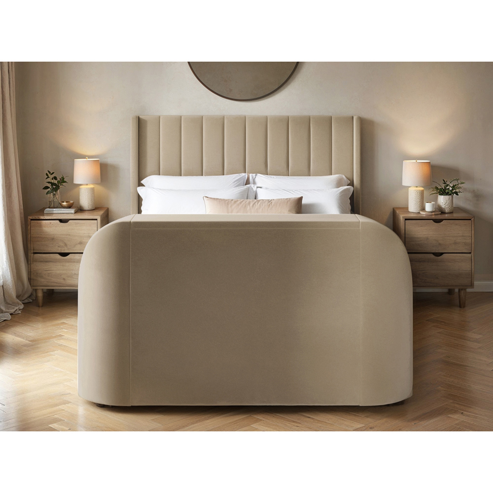 Flair Fallon Double Beige Velvet TV Side Lift Ottoman Bed Image 4