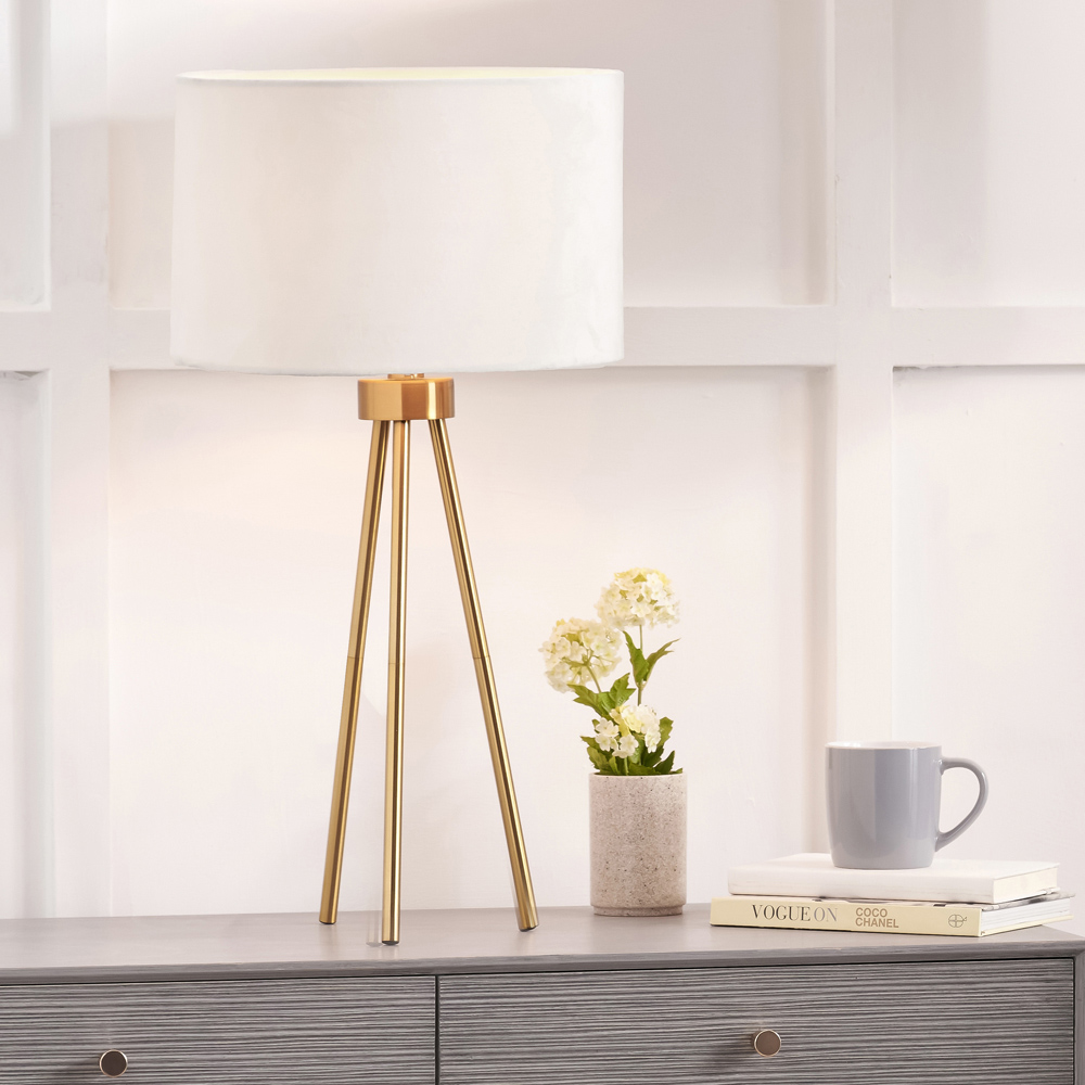 Pacific Lifestyle Houston Brushed Brass Metal Tripod Table Lamp Image 2