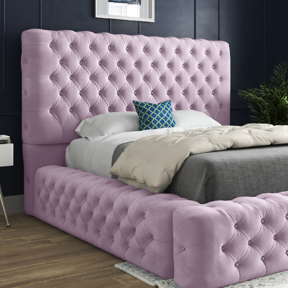 Grand Milan Pink Super King Size Upholstered Bed Frame with Pleated Chesterfield Headboard Image 3