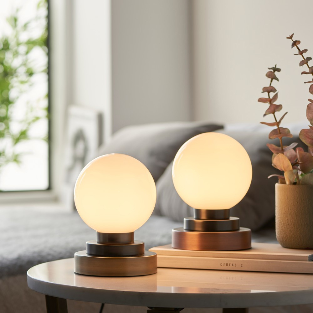 Siena Gloss Opal Glass Matt Antique Brass and Pewter Table Lamp Image 7