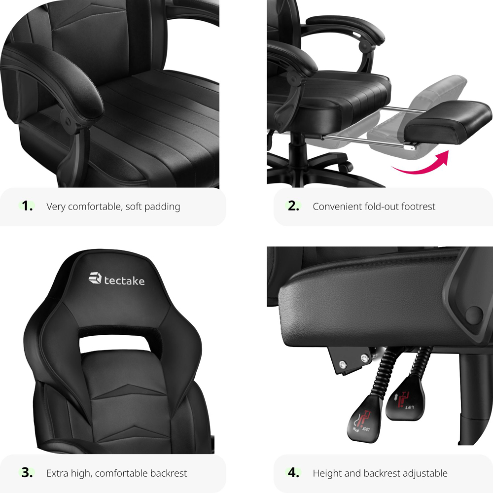 tectake Comodo Black Gaming Chair Image 4