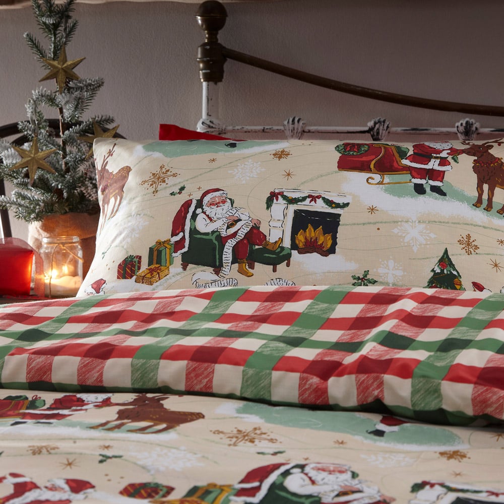 furn. King Size Multicolour Jolly Santa Christmas Duvet Cover Set Image 2
