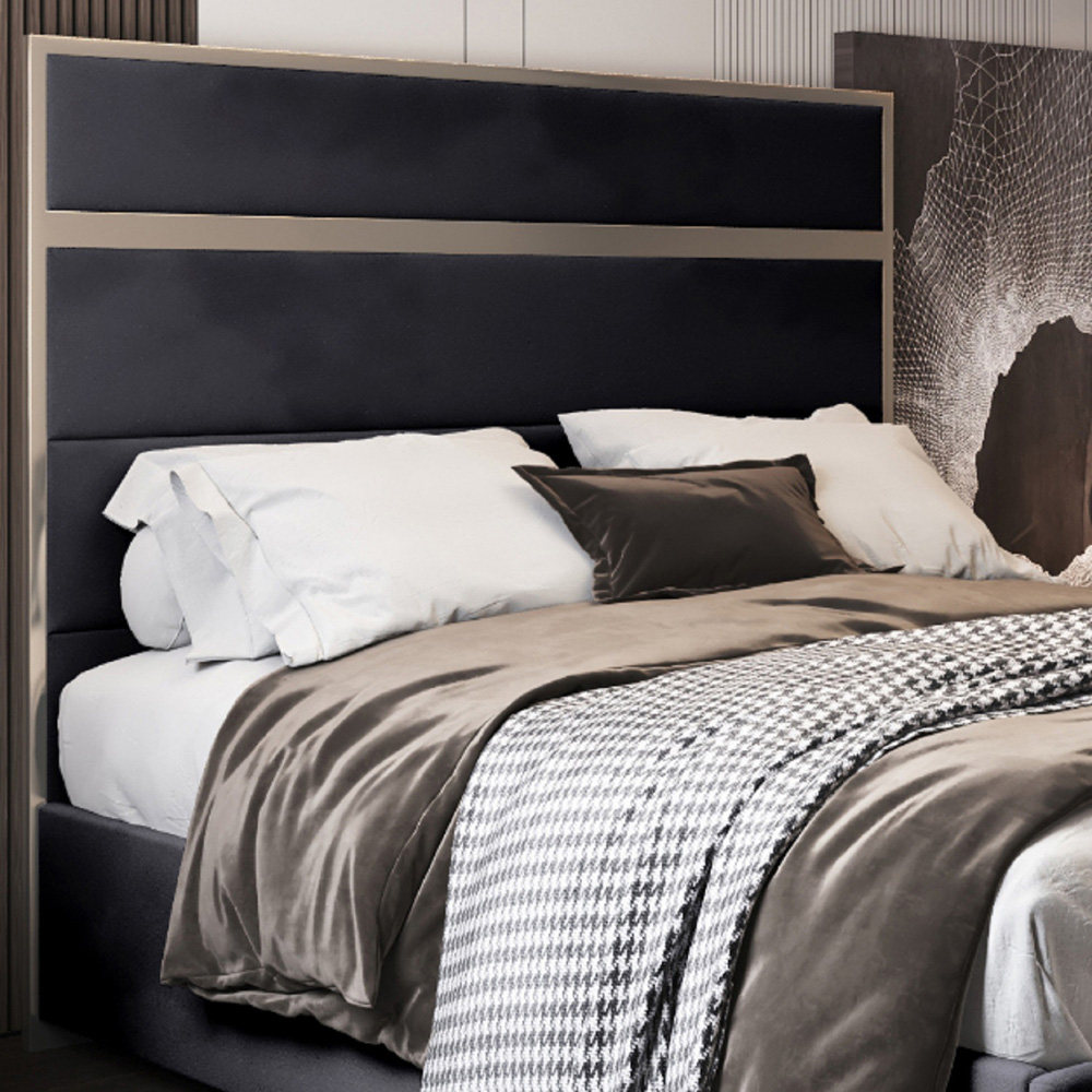 Bentley Black Single Velvet Upholstered Metal Bed Frame with Panelled Headboard Image 3