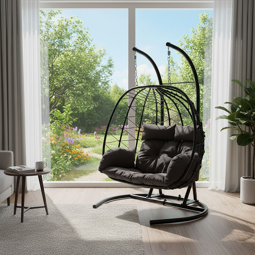 Living and Home 2 Seater Padded Swing Egg Chair with U-Shape Metal Stand Image 8