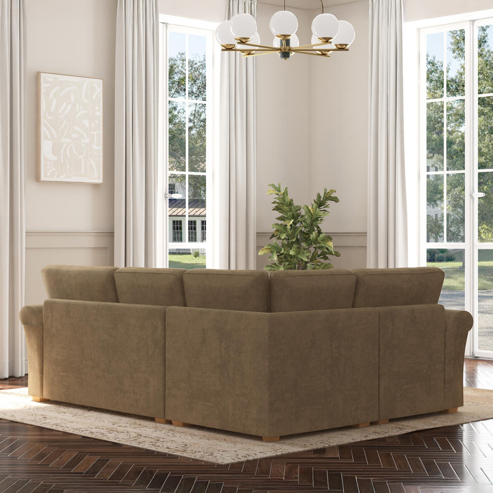 Castleacre 3 Seater Mink Plush Velvet Right Hand Fixed Back Corner Sofa Image 6