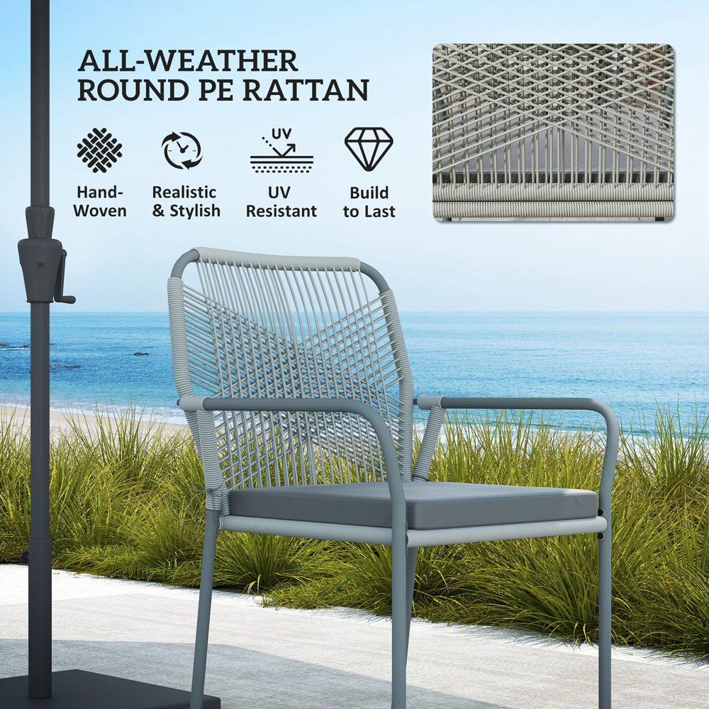 Outsunny 4 Seater PE Rattan Garden Dining Set Light Grey Image 5