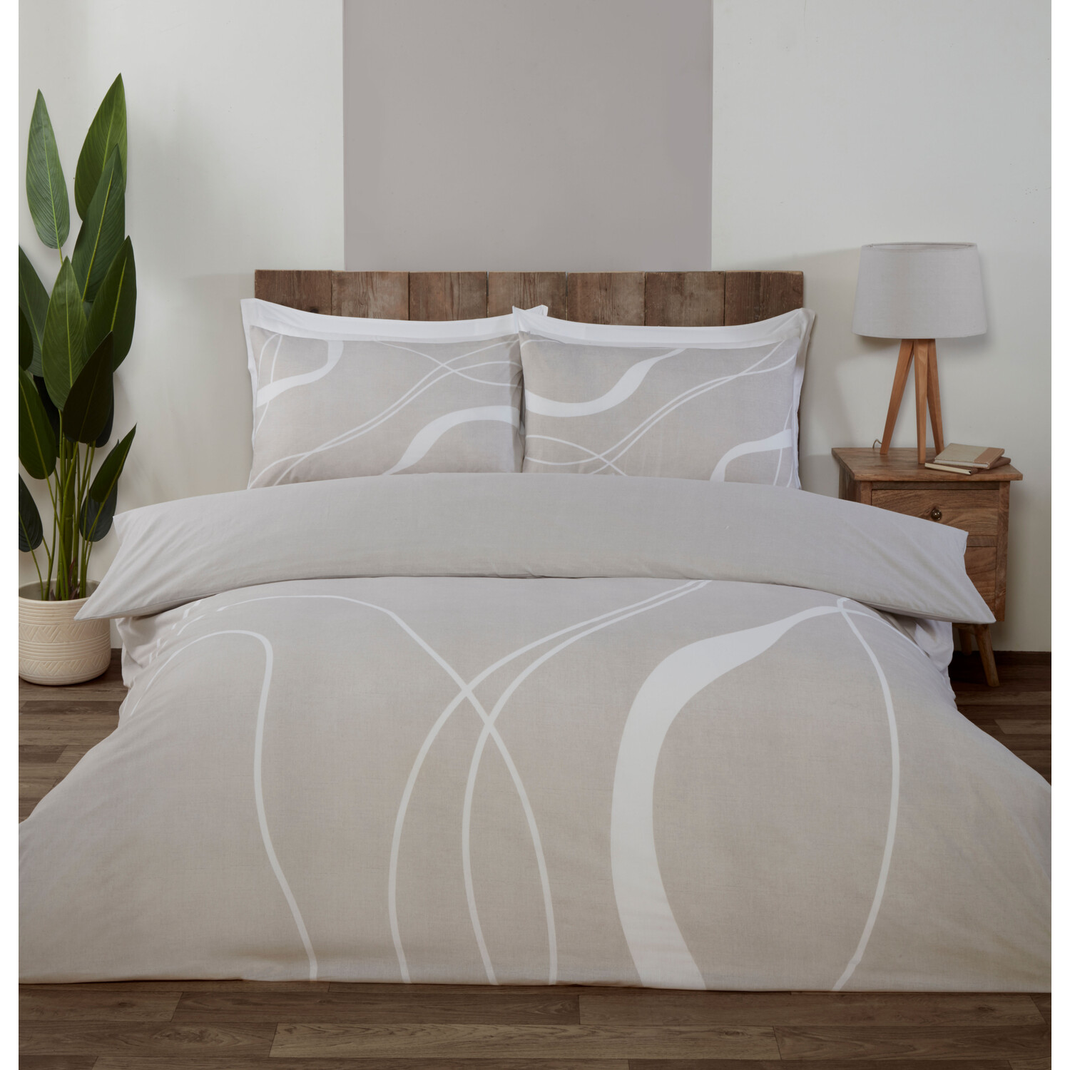 Highgate Abstract Duvet Cover and Pillowcase Set - Natural / Superking Image 1