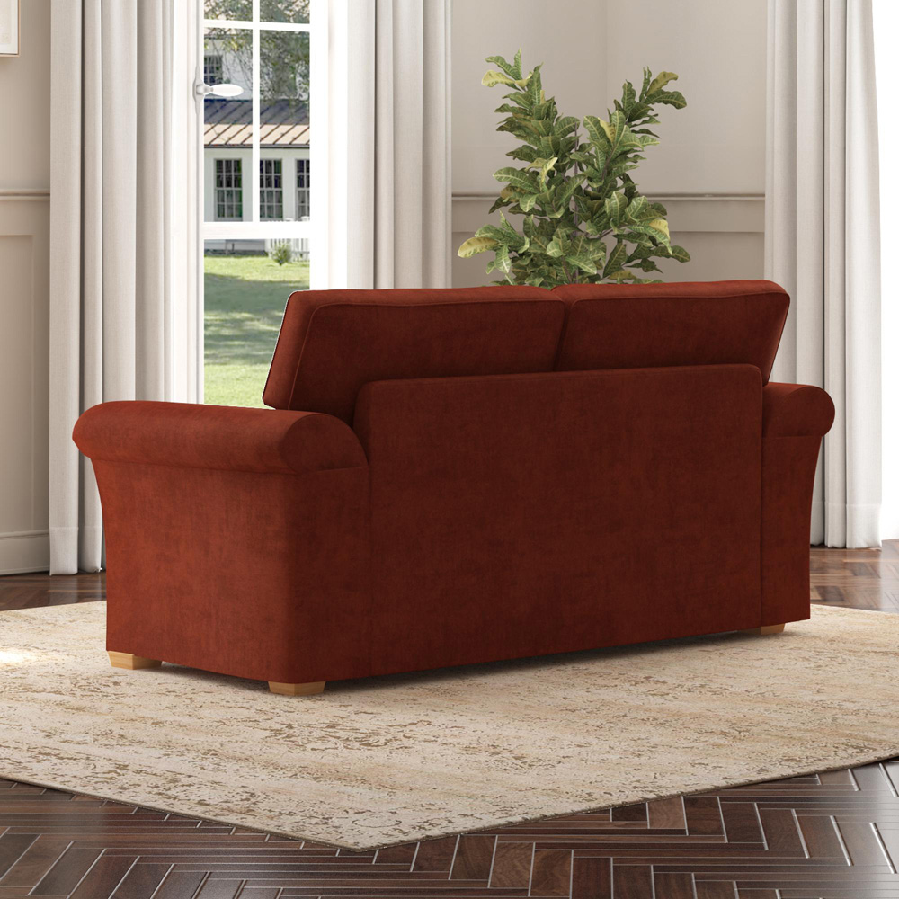 Castleacre 3 Seater Marmalade Plush Velvet Fixed Back Sofa Image 6