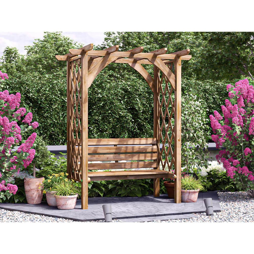 Dunster House Jasmine 2 Seater 6.5 x 5ft Brown Garden Pergola Arbour with Lattice Trellis Image 3