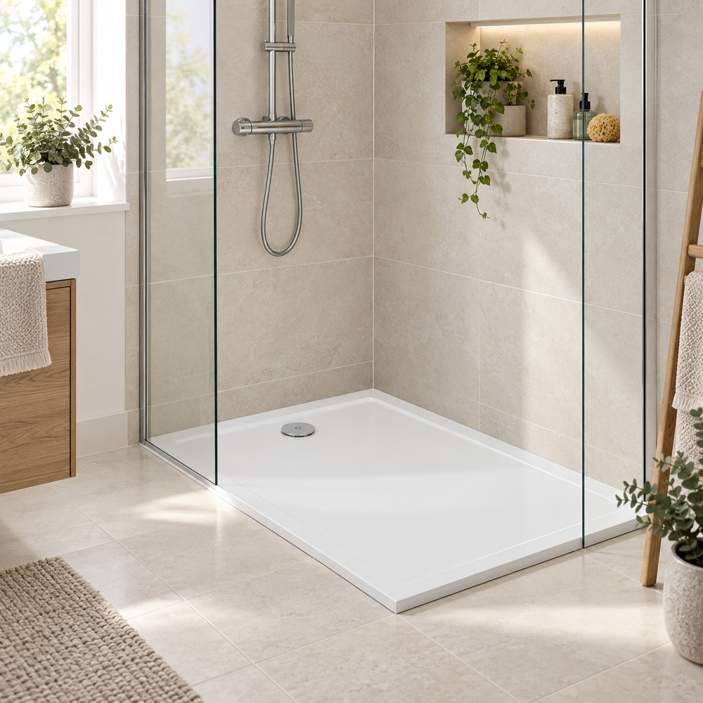 Go Bathrooms Delton 30mm White Low Profile Rectangular Shower Tray 1000 x 800mm Image 2