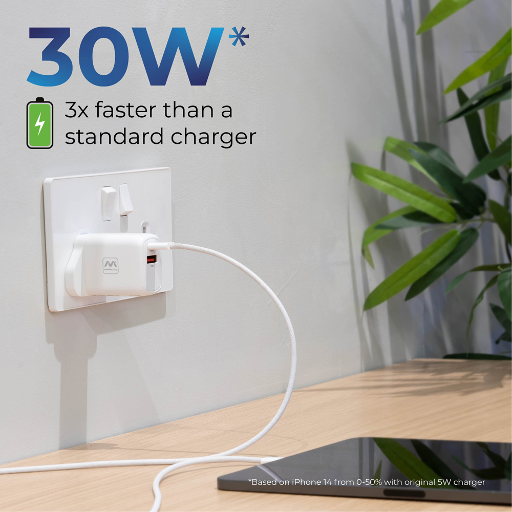 Masterplug White USB TYPE A and C Charger 30W Image 4