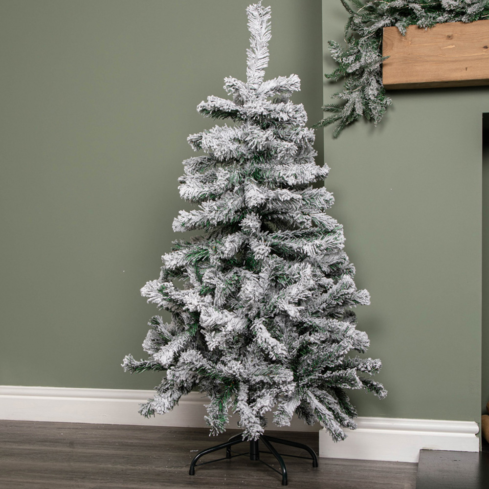 Samuel Alexander Snow Flocked Artificial Christmas Tree with Green Metal Stand 4ft Image 2
