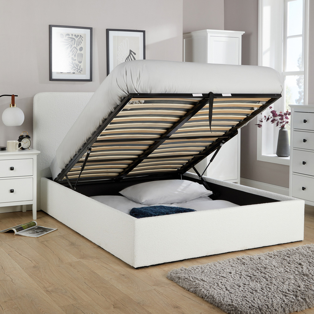 Home Source Serenity Small Double Boucle Gas Lift Ottoman Storage Bed Image 5