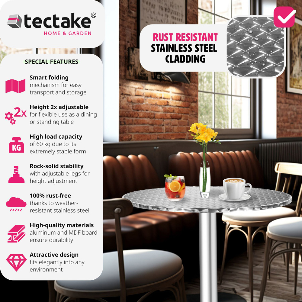 tectake Foldable and Adjustable Aluminium Bar Table Image 6