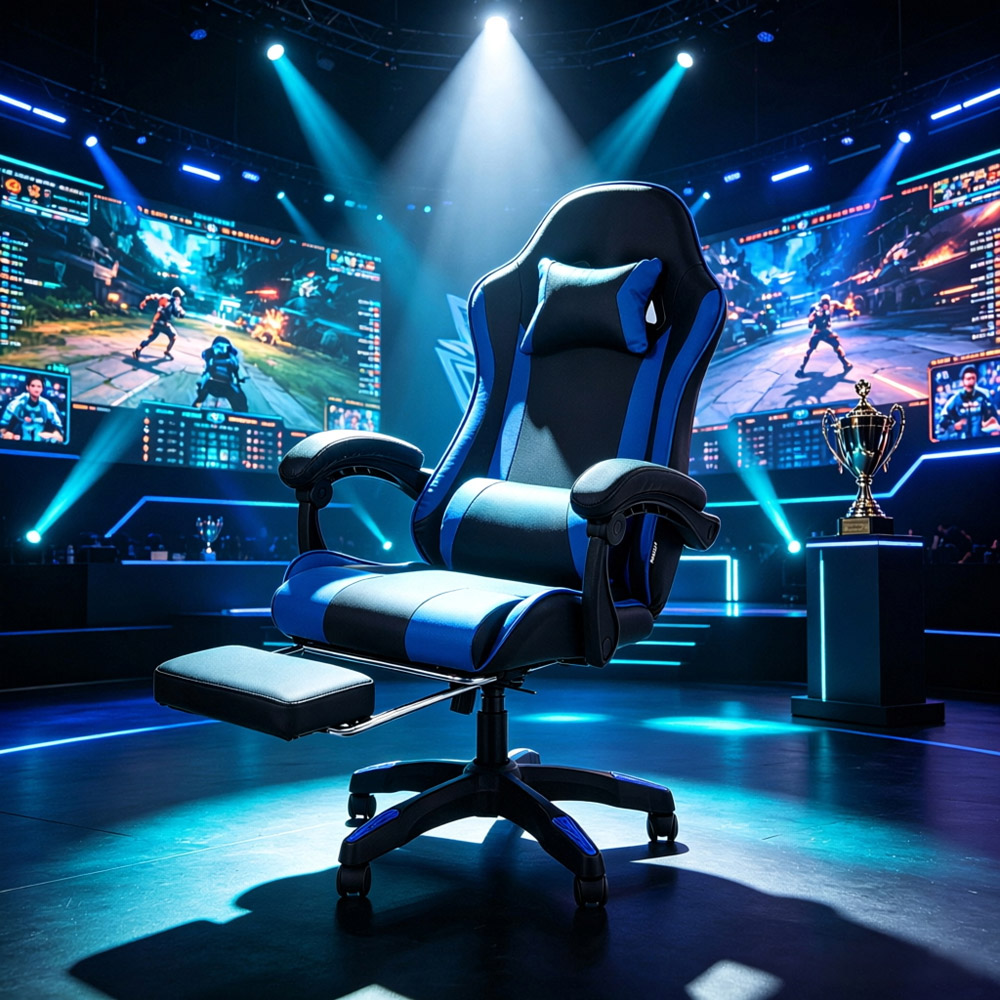 Living and Home Blue and Black Gaming Chair with Footrest Image 7