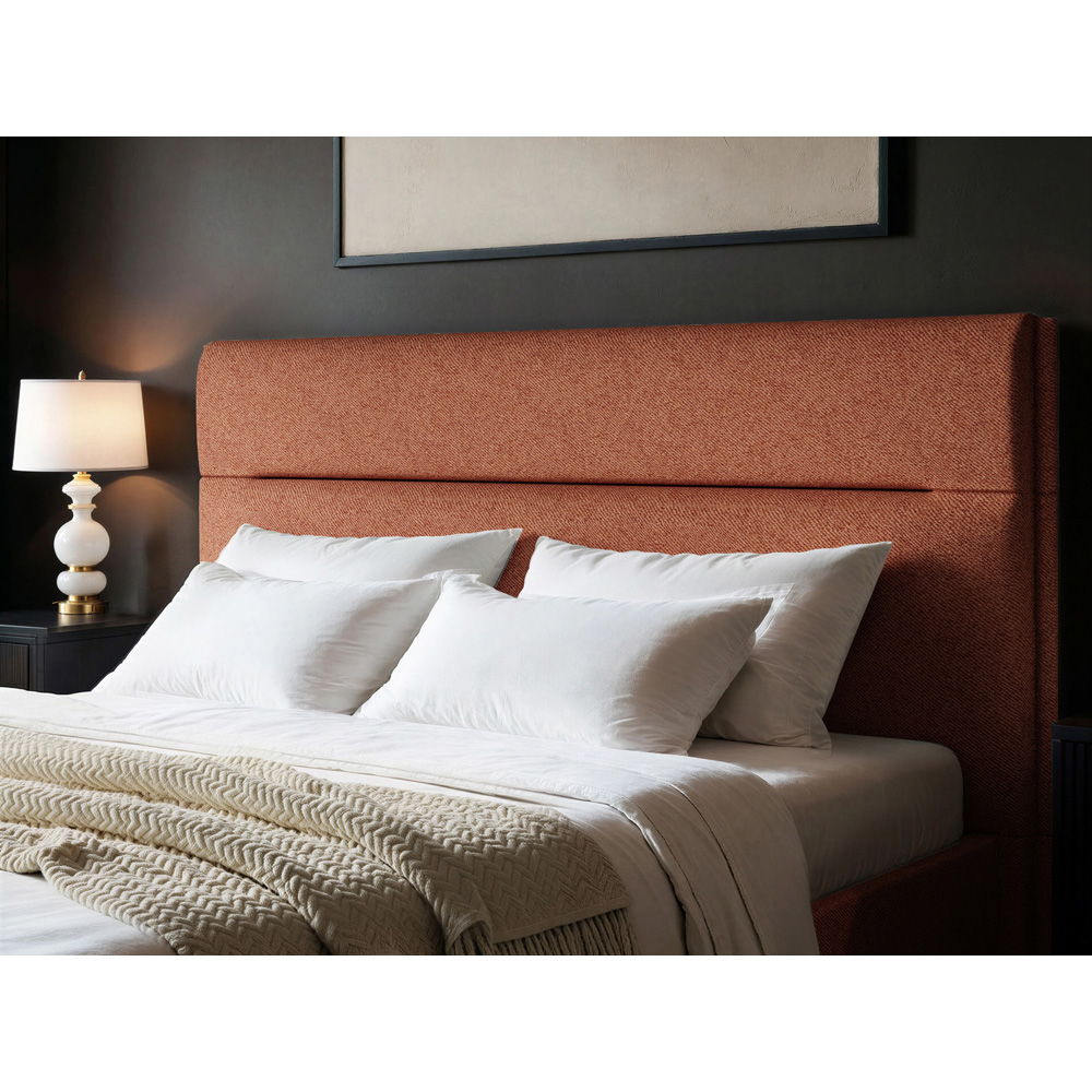 SOLACE+CO Nela King Size Burnt Orange Woven Fabric Ottoman Bed with Padded Headboard Image 4